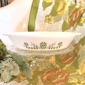 Vintage Oval Pyrex Glasbake Green Crazy Daisy Divided Casserole Dish